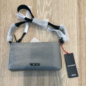 TUMI Metallic Gray Crossbody Bag